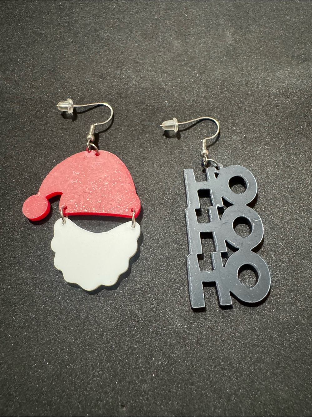 Festive Santa Hat & HOHOHO Dangle Earrings - Red, White, Black